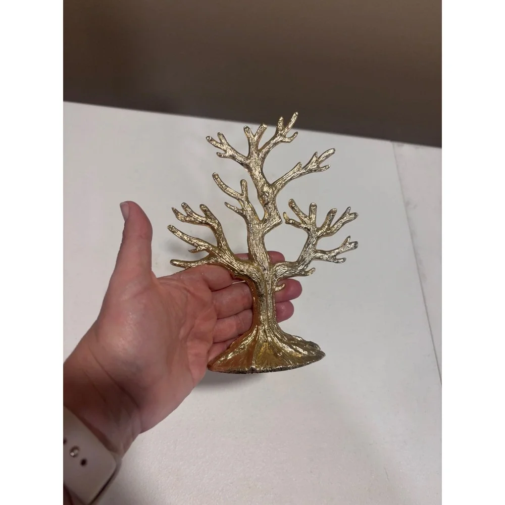 Gold Metal Jewelry Tree Stand Textured Branch Display Organizer 7 Inch
